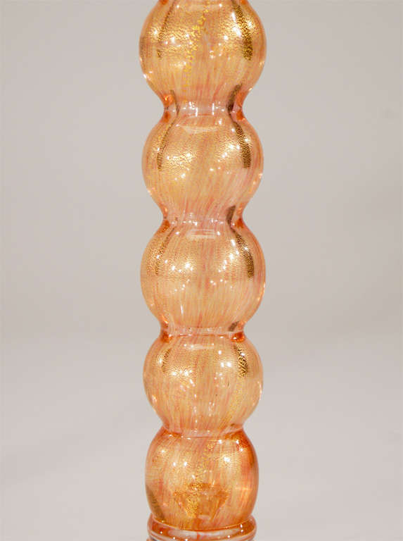 Salviati Hand Blown Venetian  Rose Candlesticks w/ Gold Leaf In Excellent Condition In Great Barrington, MA