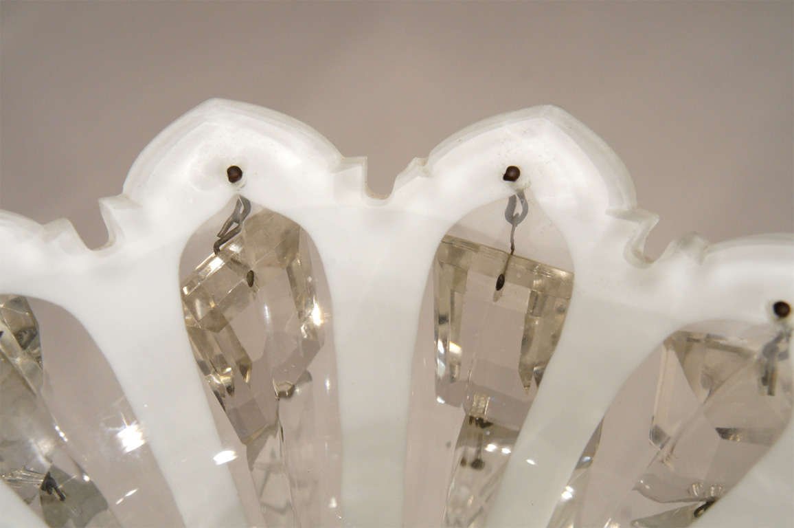Pair of Hand Blown Crystal Cased White Overlay Lustres For Sale 6