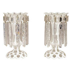 Pair of Hand Blown Crystal Cased White Overlay Lustres