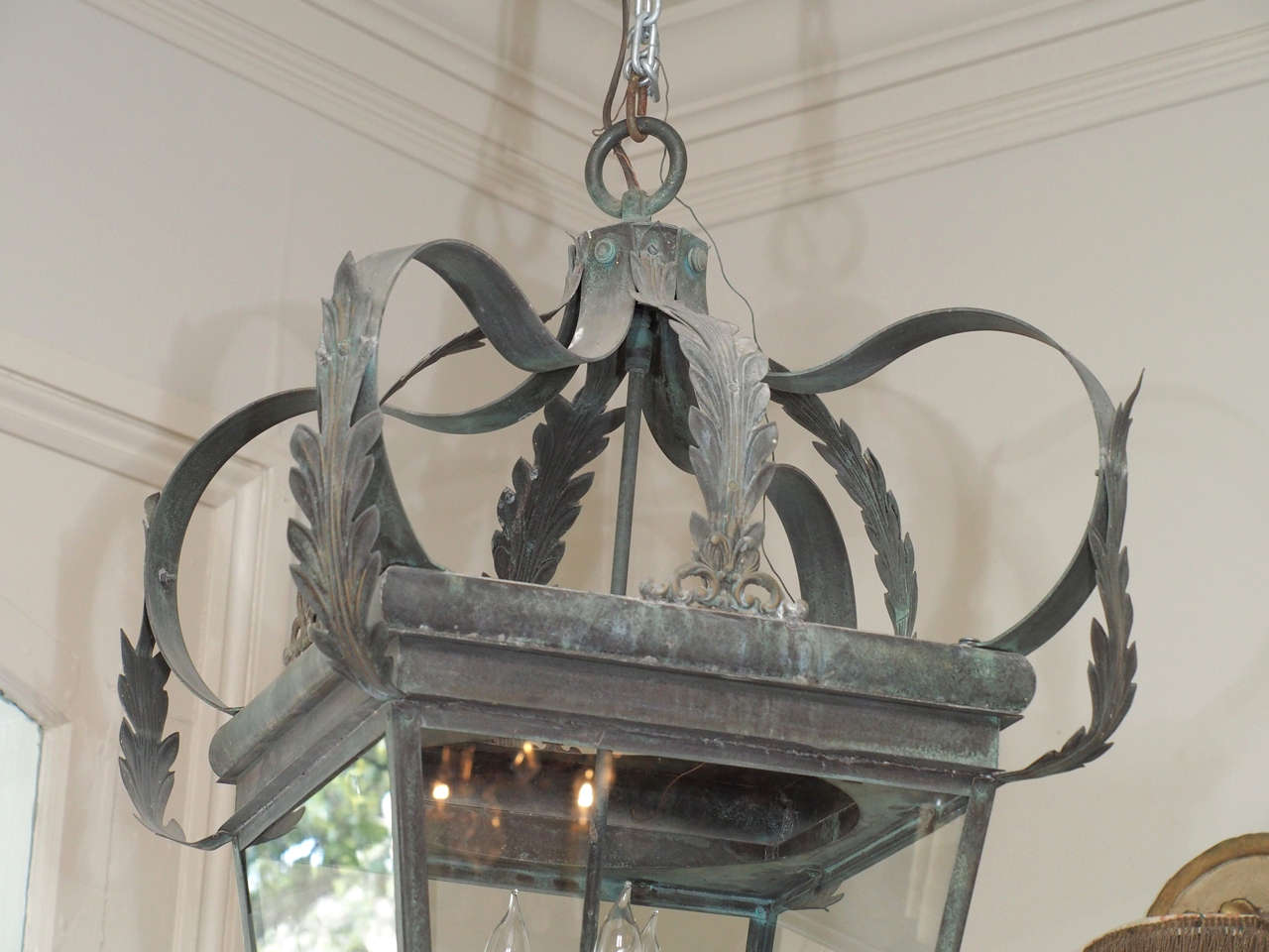 Louis XVI Monumental Lantern with an Acanthus Crown