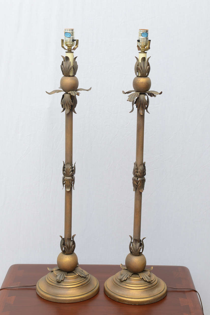 Lampade da tavolo alte in oro, anni '70, USA in vendita 2