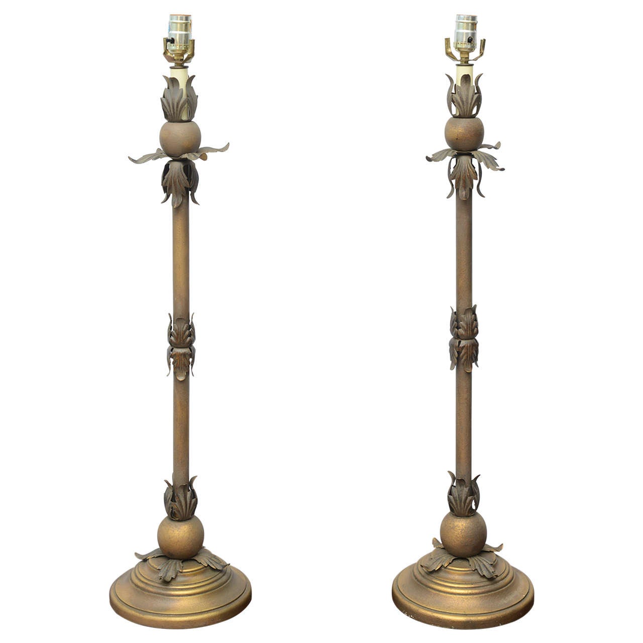 Tall Gold Table Lamps, 1970s USA For Sale