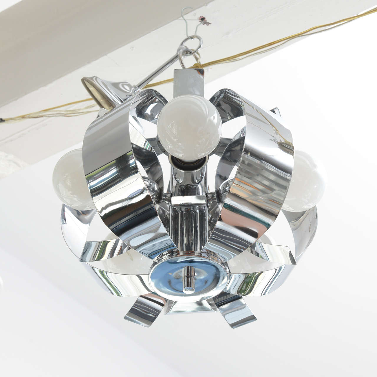 Fun round chrome and glass chandelier, 1960s, USA.
