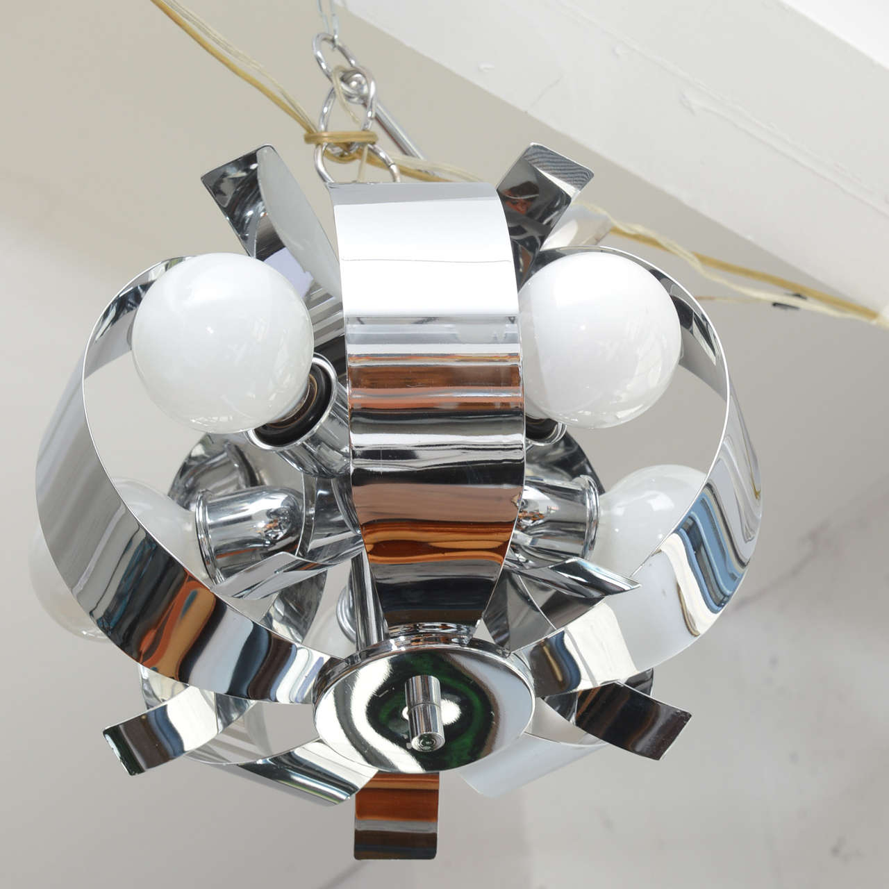 Mid-20th Century Small Chrome Chandelier, 1960s, USA For Sale