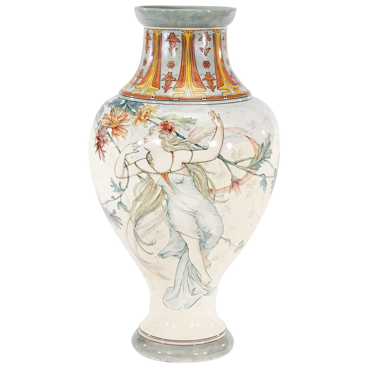 Monumental 19th Century Choisy-le-Roi Art Nouveau Vase, Artist Signed For Sale