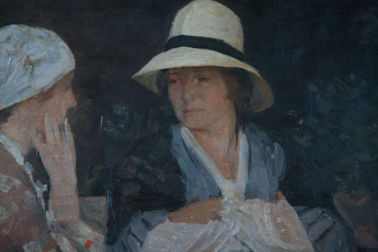 Two Women Painting by Herman Vedel, Signed and Dated 1915 In Good Condition In Los Angeles, CA