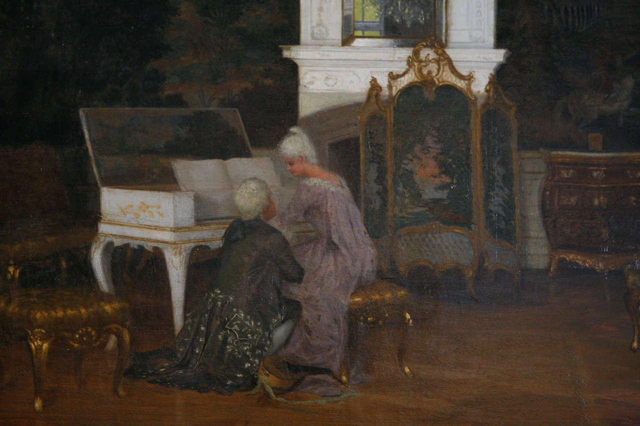 Late 19th Century 'Courting Couple at Clausholm Castle' Oil on Canvas by Adolf Heinrich Hansen