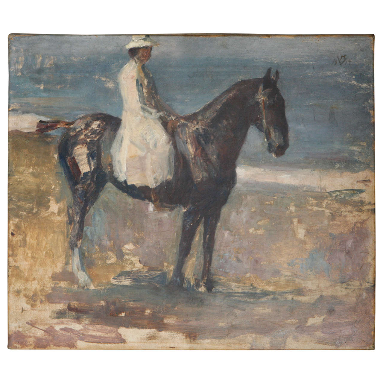 Painting of Artist's Wife on a Horse by Herman Vedel, 1914