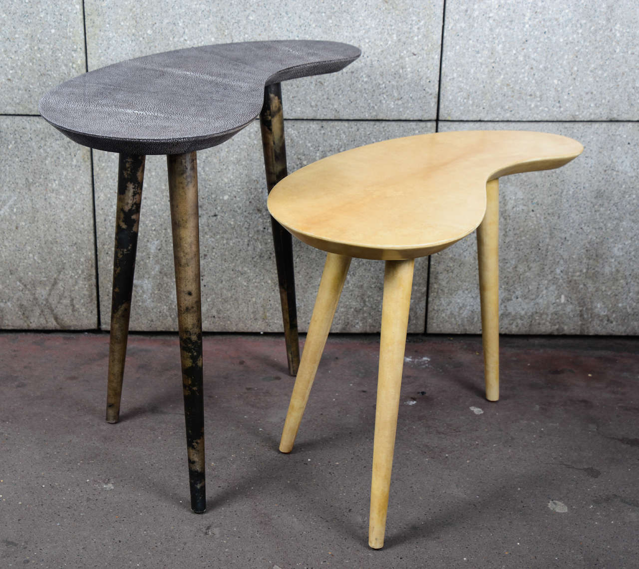 French Pair of Shagreen and Parchment Side Tables
