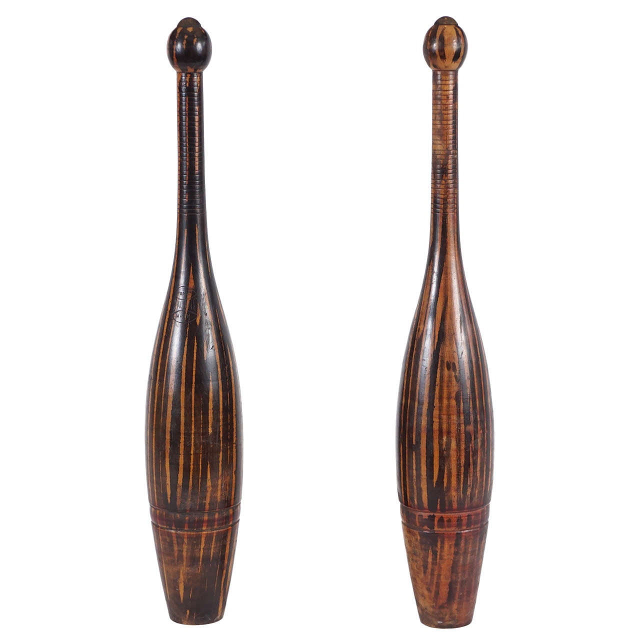 Pair of Tall Antique Bowling Pins by Spalding For Sale