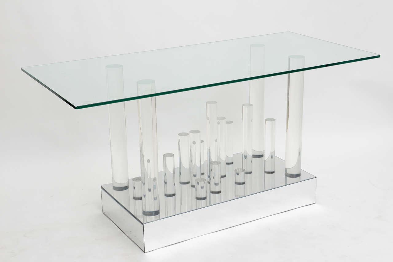 Mid-Century Modern American Modern Lucite, Mirror and Glass Console Table by Charles Hollis Jones