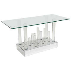 American Modern Lucite, Mirror and Glass Console Table by Charles Hollis Jones