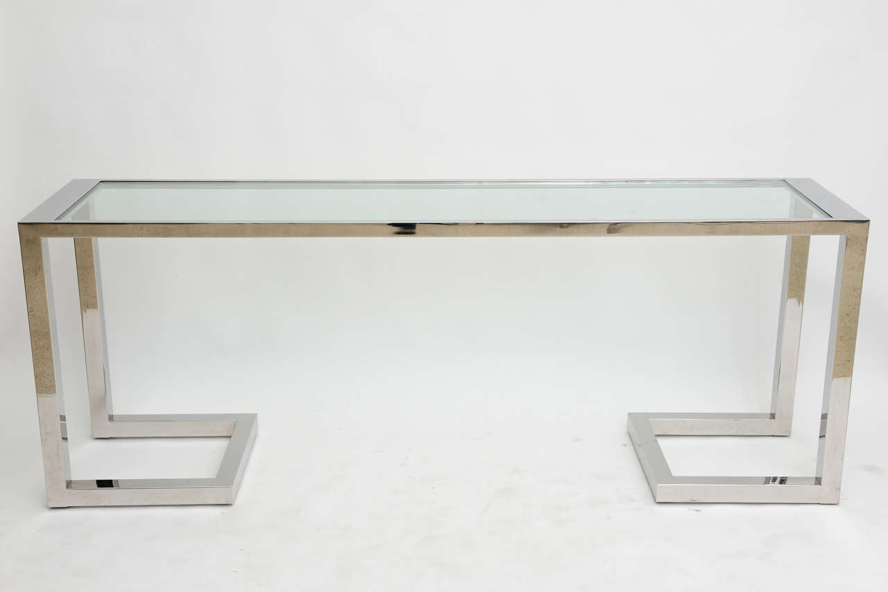 Glass Pair of Large American Modern Consoles in the Style of Milo Baughman