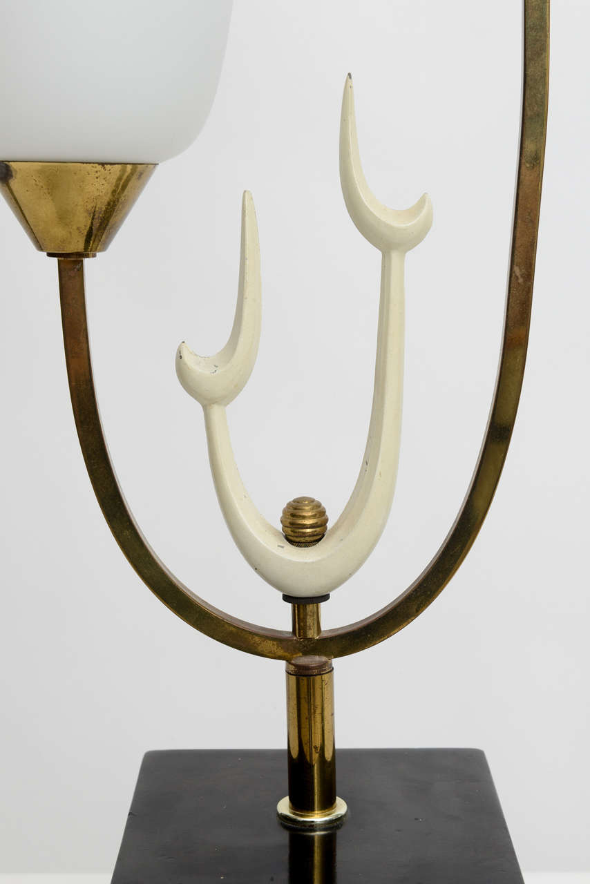 Mid-20th Century Italian Modern Brass Enamel and Glass Lamp, Arteluce For Sale