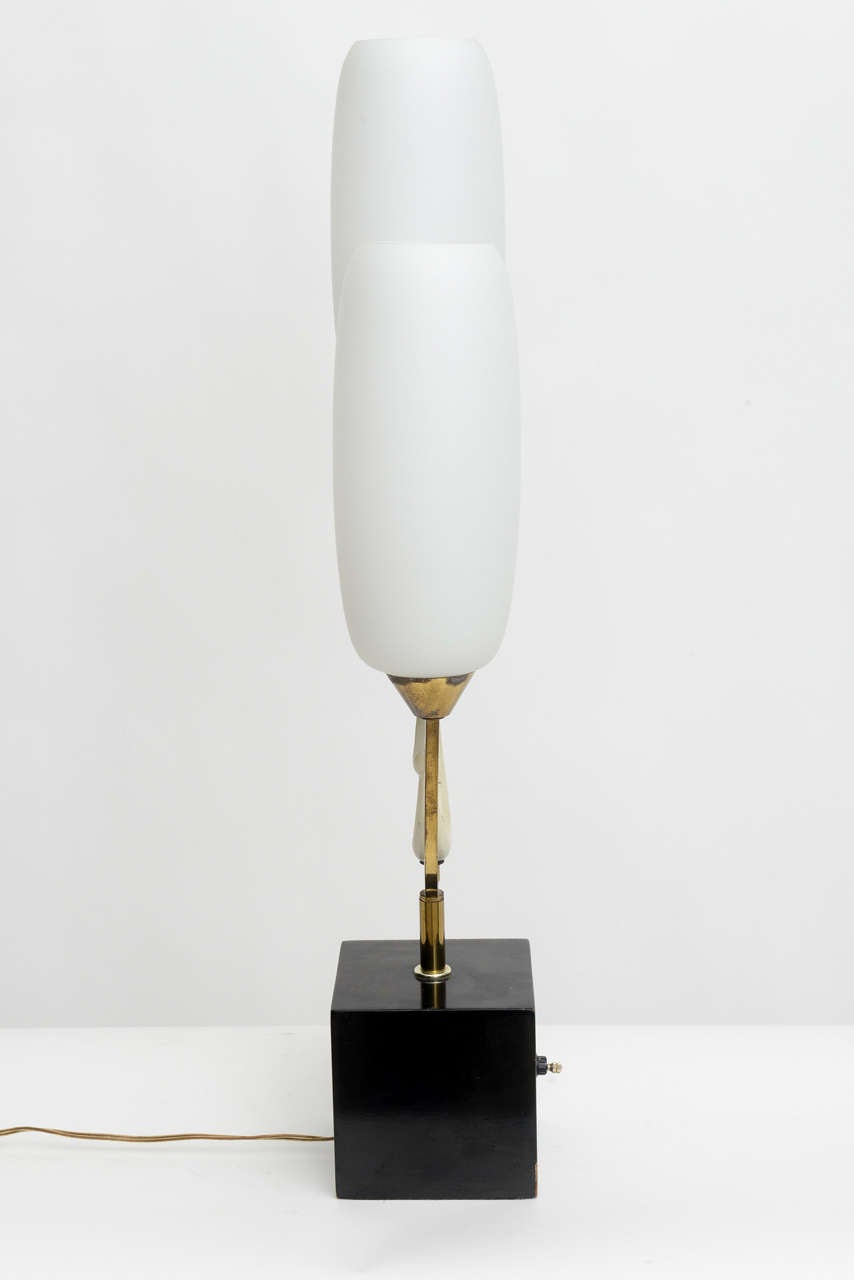 Italian Modern Brass Enamel and Glass Lamp, Arteluce For Sale 1