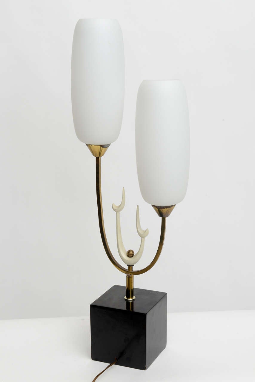 Italian Modern Brass Enamel and Glass Lamp, Arteluce For Sale 2