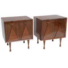 Pair of Italian Modern Walnut Bedside Cabinets, Manner of Ponti