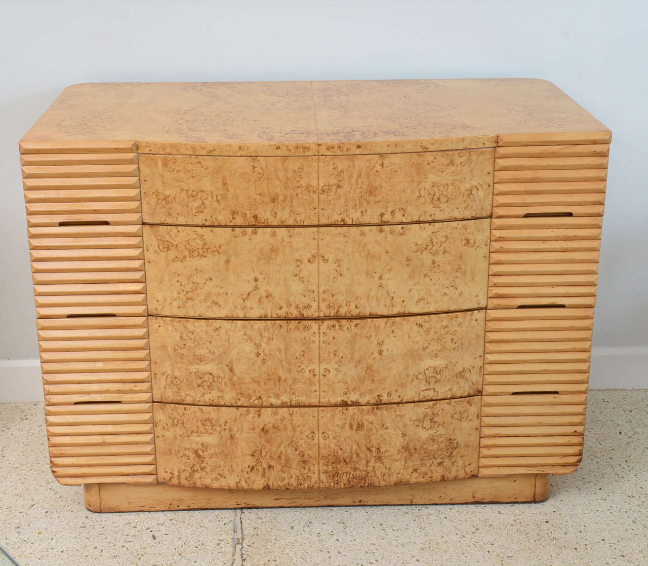 American Art Deco Burled Birch and Bleached Walnut Commode, Manner of Desky