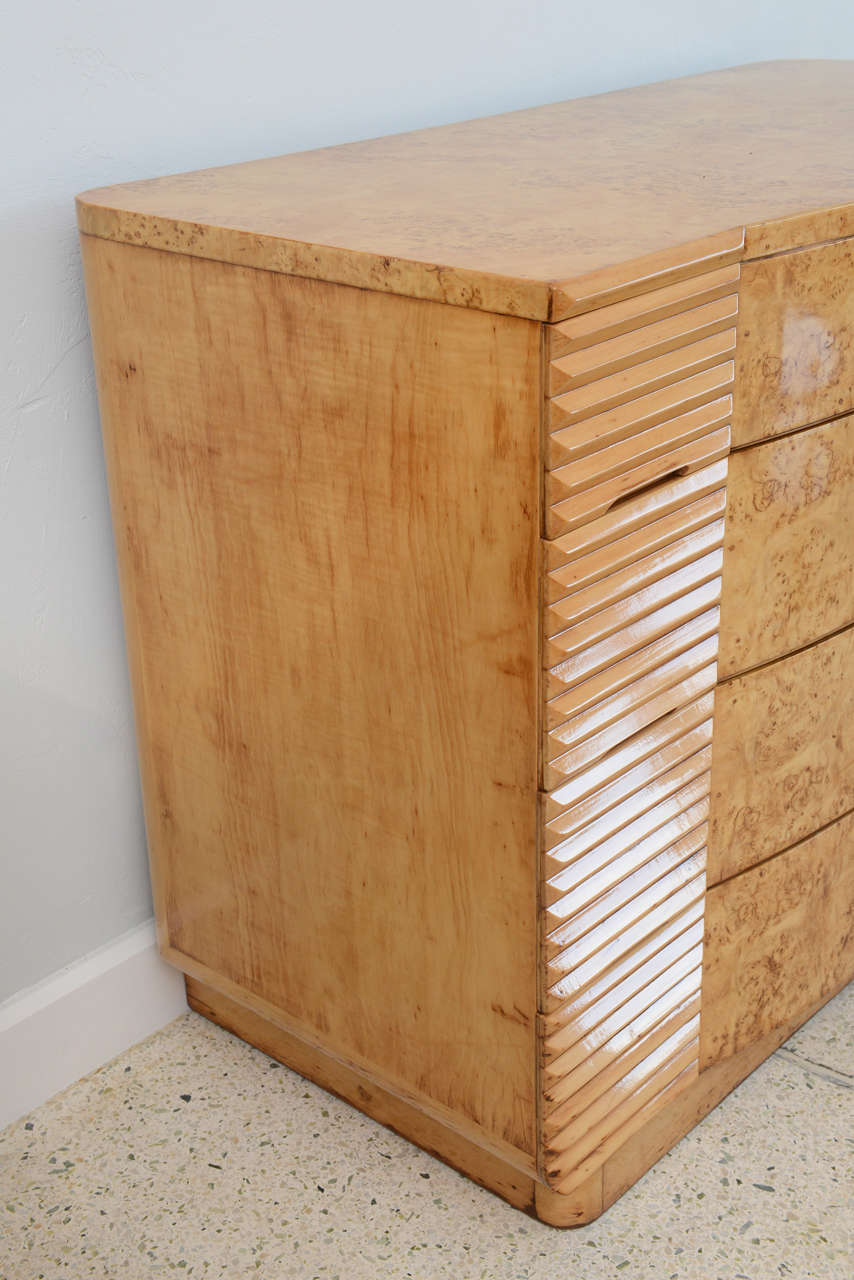 American Art Deco Burled Birch and Bleached Walnut Commode, Manner of Desky For Sale 2