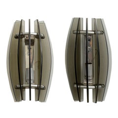 Pair of Italian Modern Smoked Glass Wall Lights, Manner of Fontana Arte