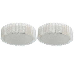 Pair of German Modern Handblown Glass, "Doria" Flush Mount / Hanging Chandeliers 11