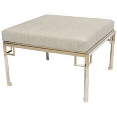 Large American Modern Polished Nickel and Faux Ostrich Ottoman