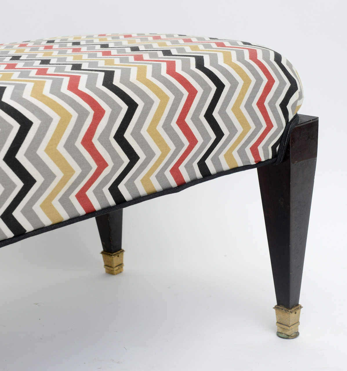 Mid-20th Century French Neoclassic Style Ebonized and Brass Bench, Maison Jansen For Sale