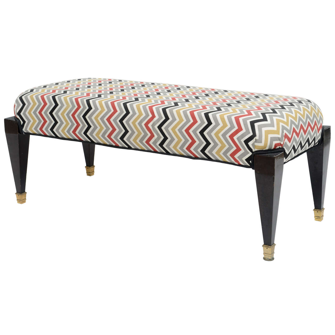 French Neoclassic Style Ebonized and Brass Bench, Maison Jansen For Sale
