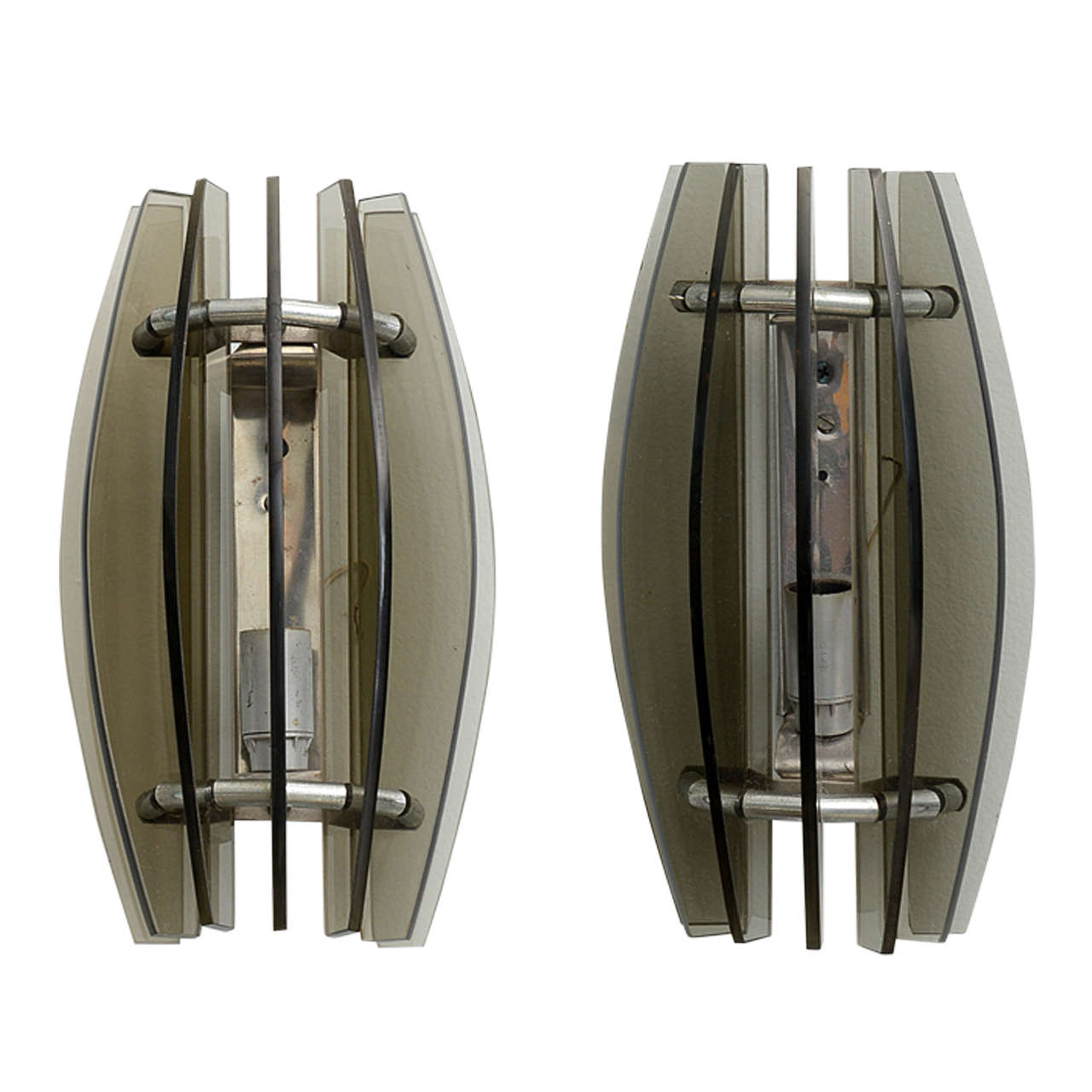 Pair of Italian Modern Smoked Glass Wall Lights, Manner of Fontana Arte For Sale at 1stdibs