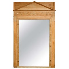 19th Century French Empire Pine Mirror with Neoclassical Pediment Top