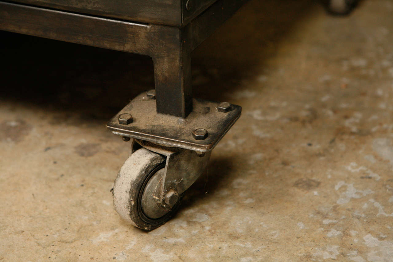 Mid-20th Century Industrial Three-Tray Cart with Wheels