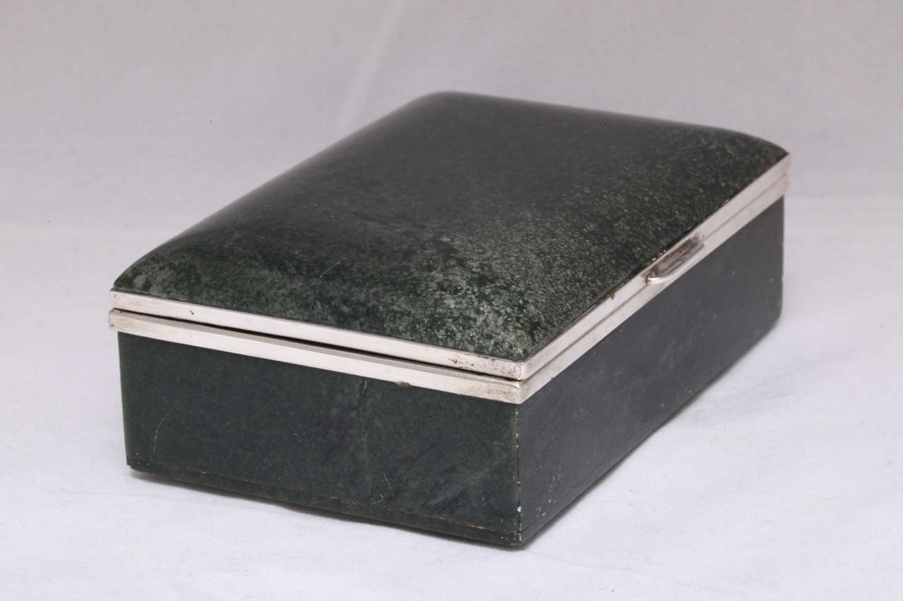 Austrian Rare Art Deco Continental Silver-Mounted Nephrite Jade Table Box