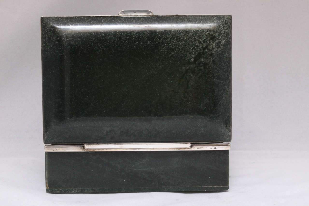 Early 20th Century Rare Art Deco Continental Silver-Mounted Nephrite Jade Table Box