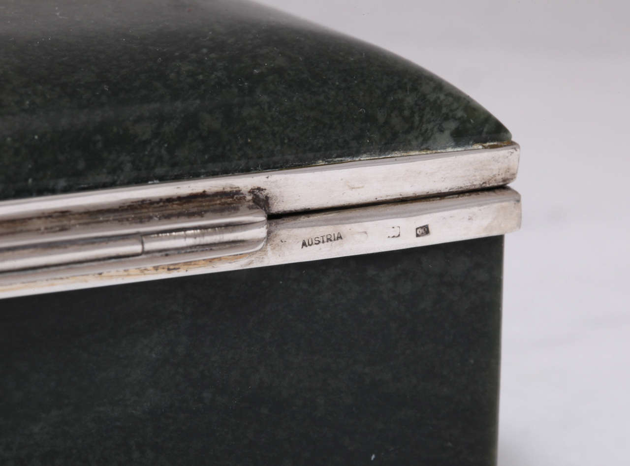 Rare Art Deco Continental Silver-Mounted Nephrite Jade Table Box 1