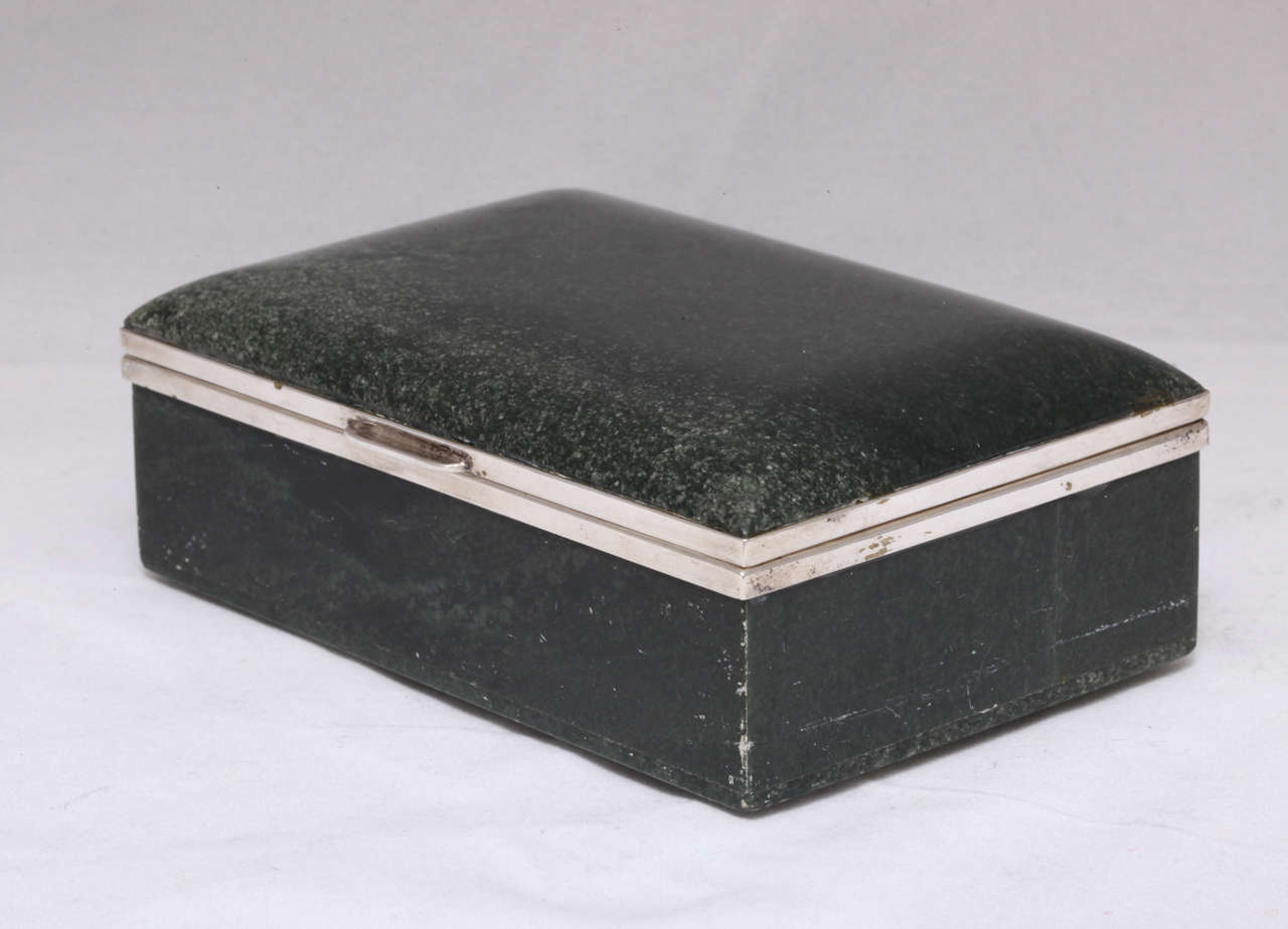 Rare Art Deco Continental Silver-Mounted Nephrite Jade Table Box 2