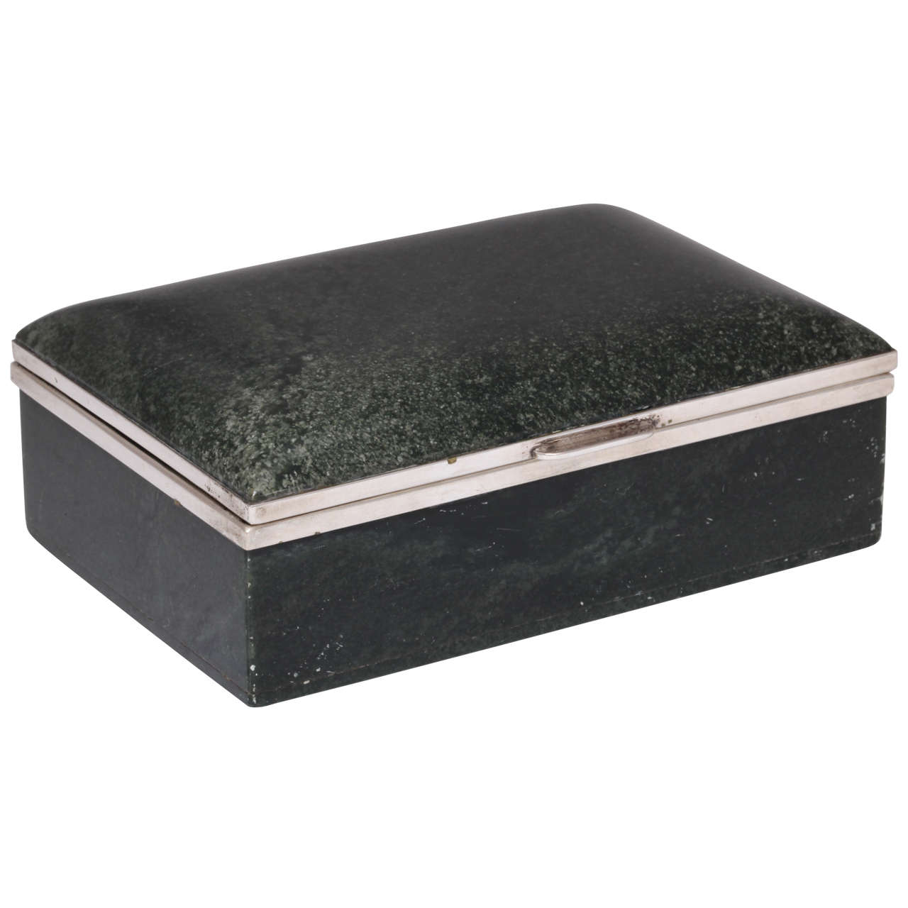 Rare Art Deco Continental Silver-Mounted Nephrite Jade Table Box