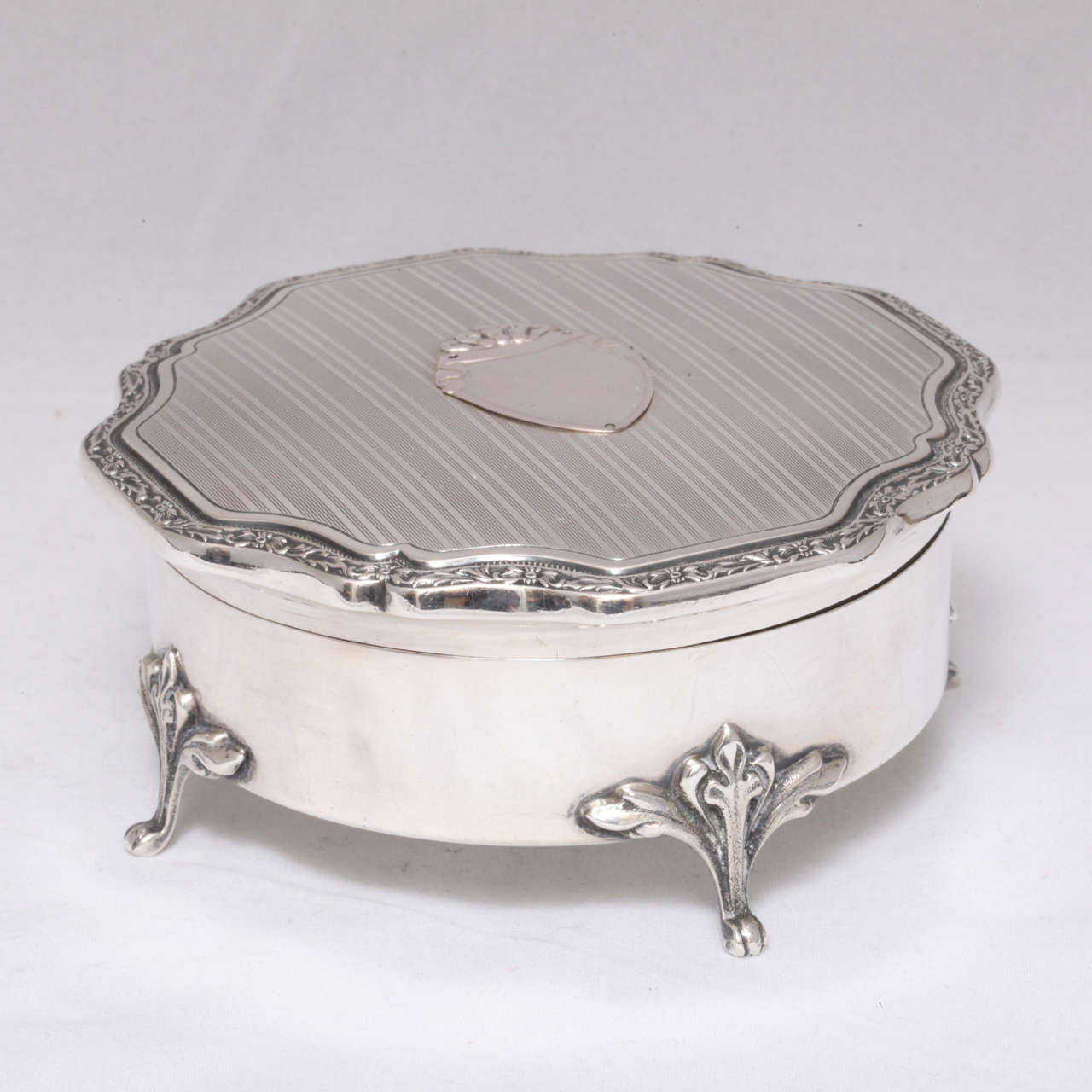 Art Deco Sterling Silver Footed Jewelry Box with Hinged Lid