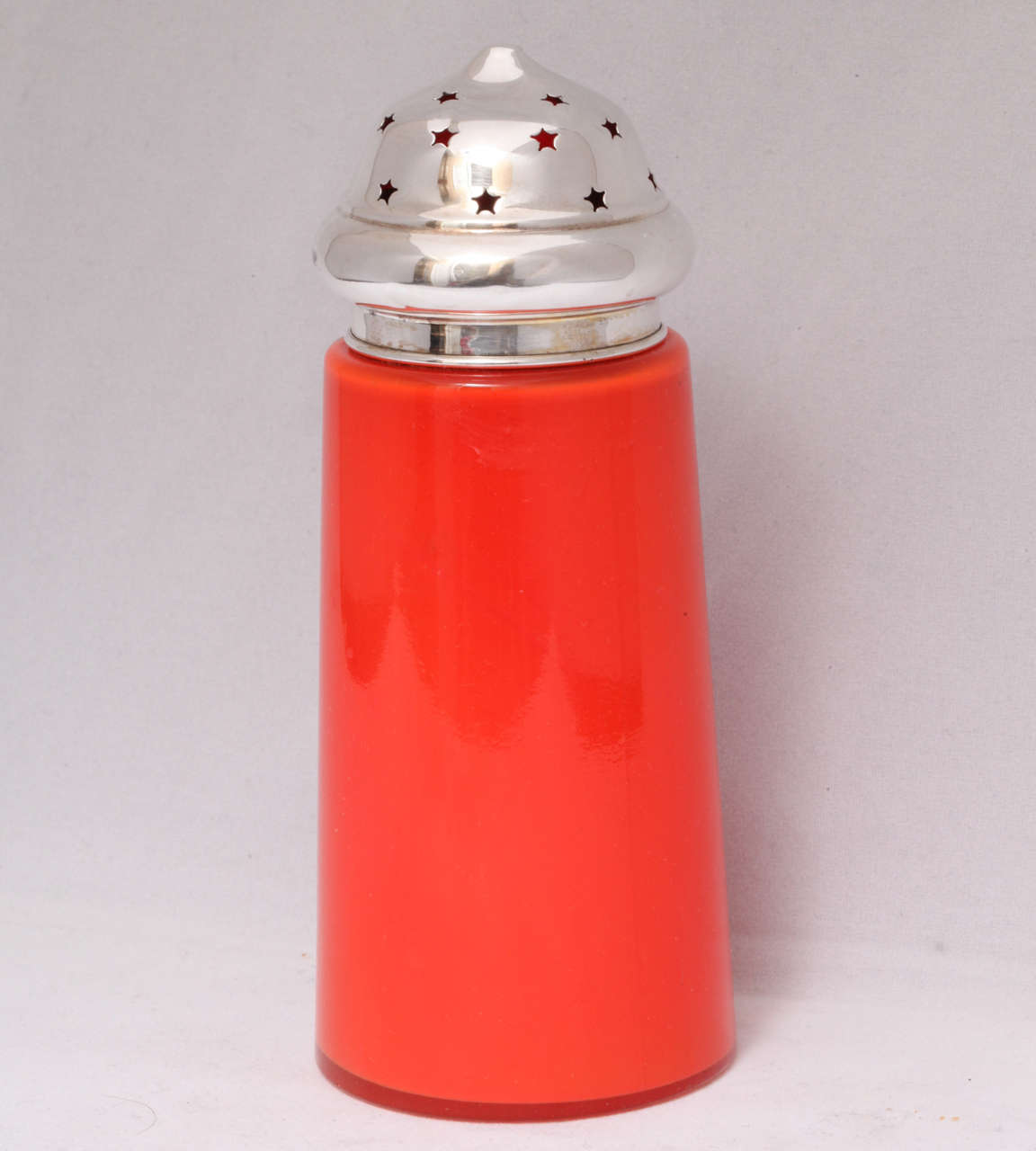 Edwardian Art Deco Sterling Silver Mounted, Orange Glass Sugar Caster