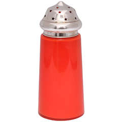 Edwardian Art Deco Sterling Silver Mounted, Orange Glass Sugar Caster