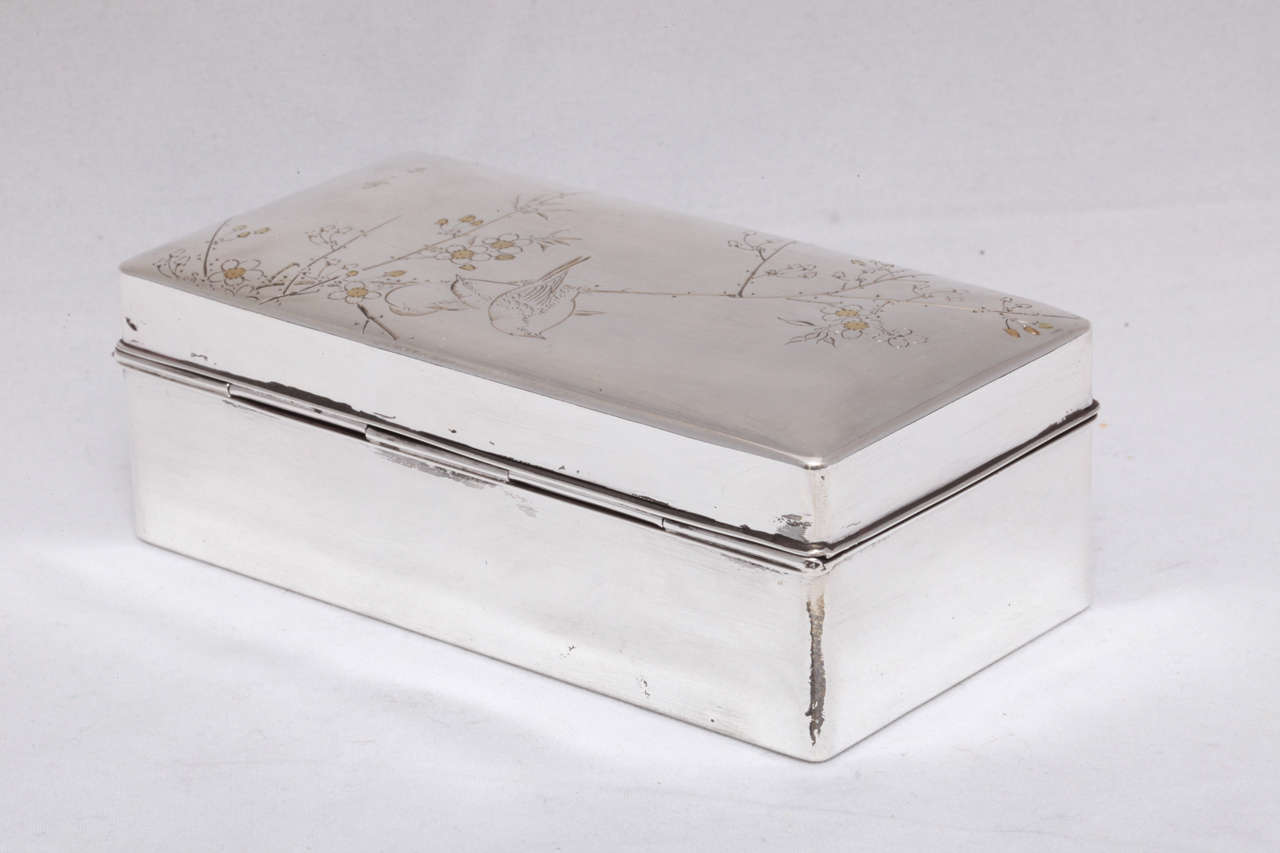 Early 20th Century Japanese Meiji Period Sterling Silver Mixed Metals Hinged Table Box