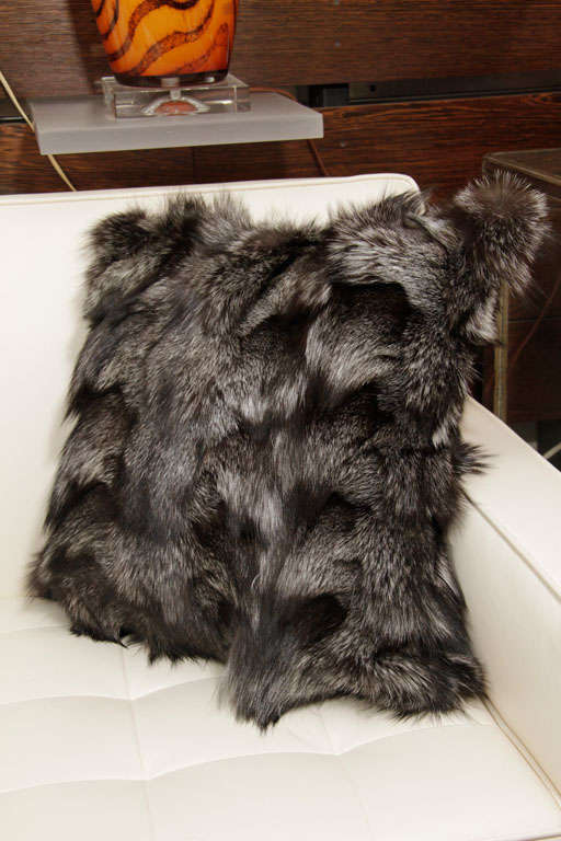 Swedish Pillow, Silver Fox Fur Pillow, Grey Color, Fox Fur Pillow, 18