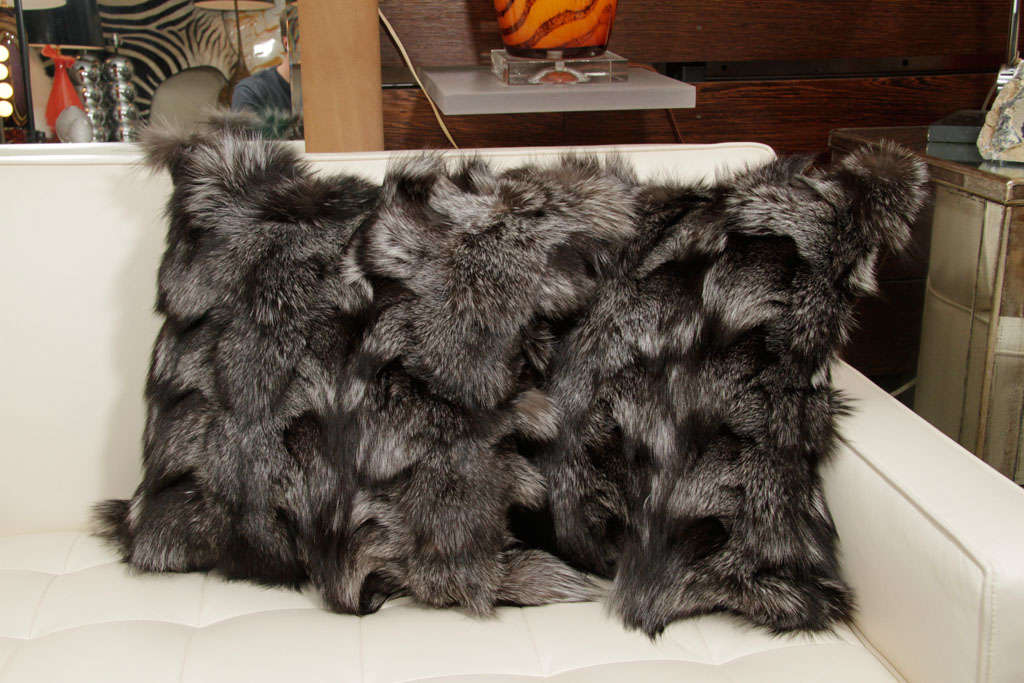 20th Century Pillow, Silver Fox Fur Pillow, Grey Color, Fox Fur Pillow, 18