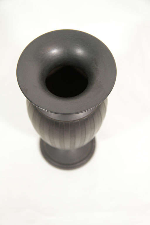 English A Pair of Wedgwood Engine Turned Black Basalt Vases