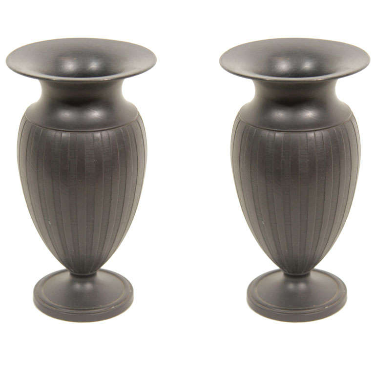 A Pair of Wedgwood Engine Turned Black Basalt Vases