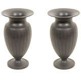 A Pair of Wedgwood Engine Turned Black Basalt Vases