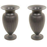 A Pair of Wedgwood Engine Turned Black Basalt Vases