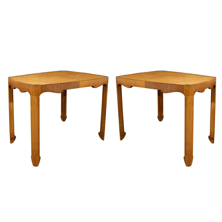 Pair of Side Tables with Fruitwood and Leather Tops by Kittinger