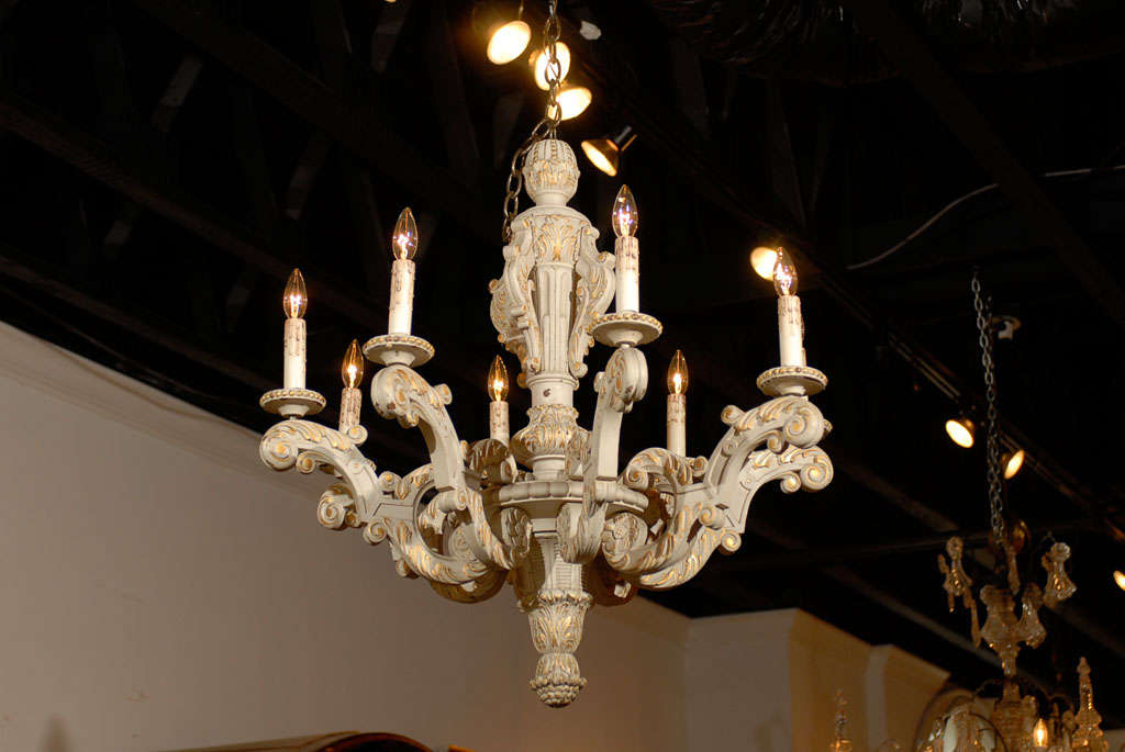 French Rococo Style, 19th Century Painted, Parcel-Gilt and Carved Chandelier  4
