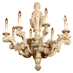 French Rococo Style, 19th Century Painted, Parcel-Gilt and Carved Chandelier 