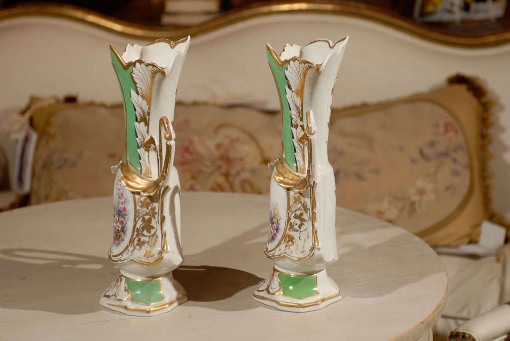 19th Century Pair of Paris Porcelain Vases with Floral Designs, circa 1860